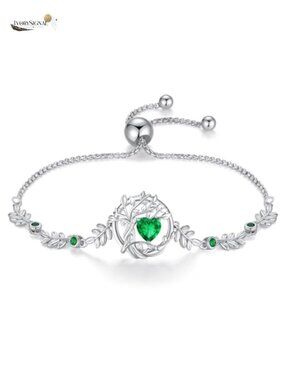 Sterling Silver Tree of Life Birthstone Bracelet White Gold Plated Adjustable